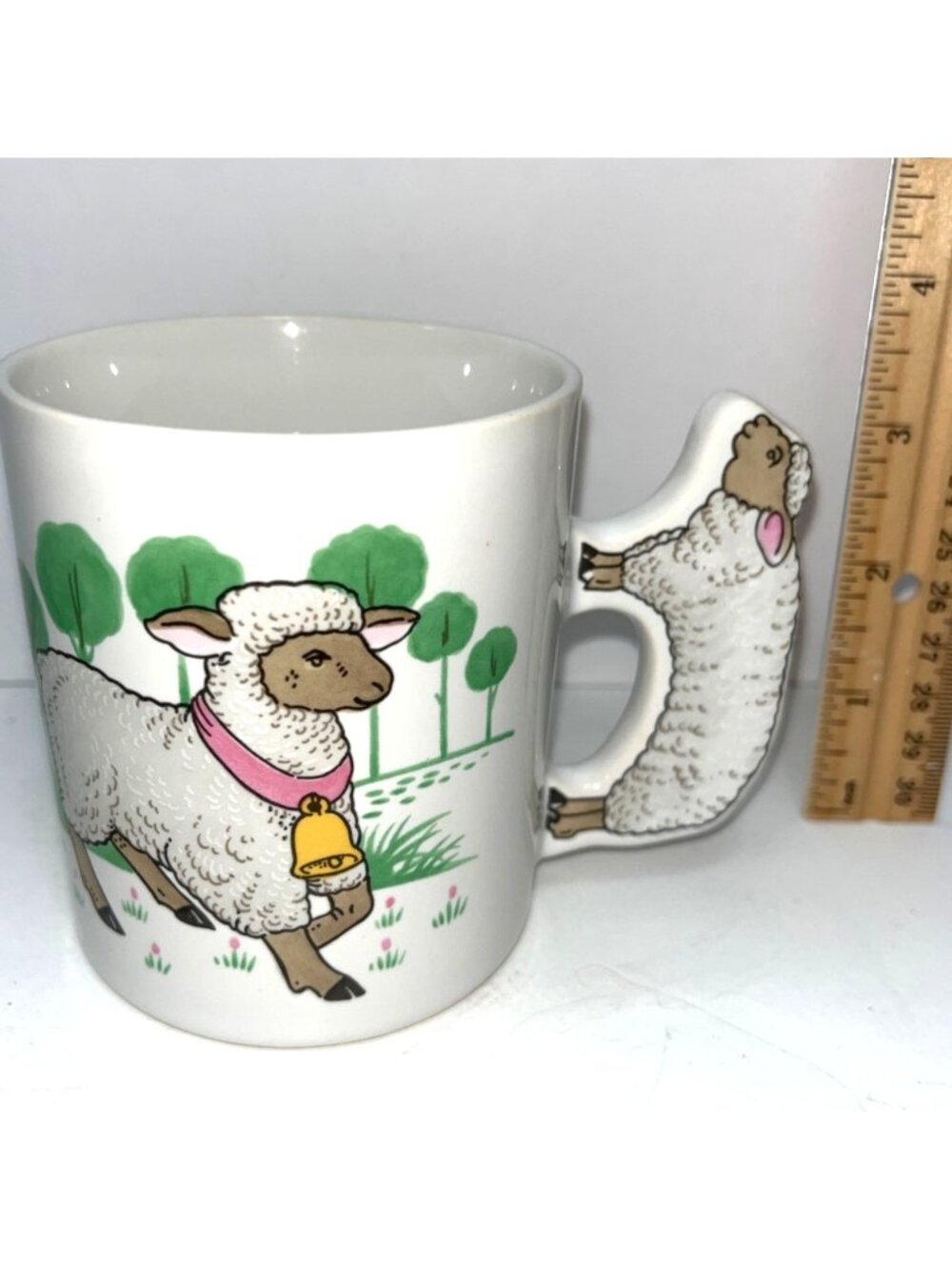 Vintage Ceramic Sheep Mug With 3D Handle Design & Pastoral Scene 16b - Picture 2 of 5